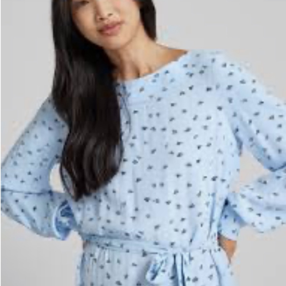 Ann Taylor dress size 14 light Blue Floral Print Tie-Waist Dress quarter sleeves